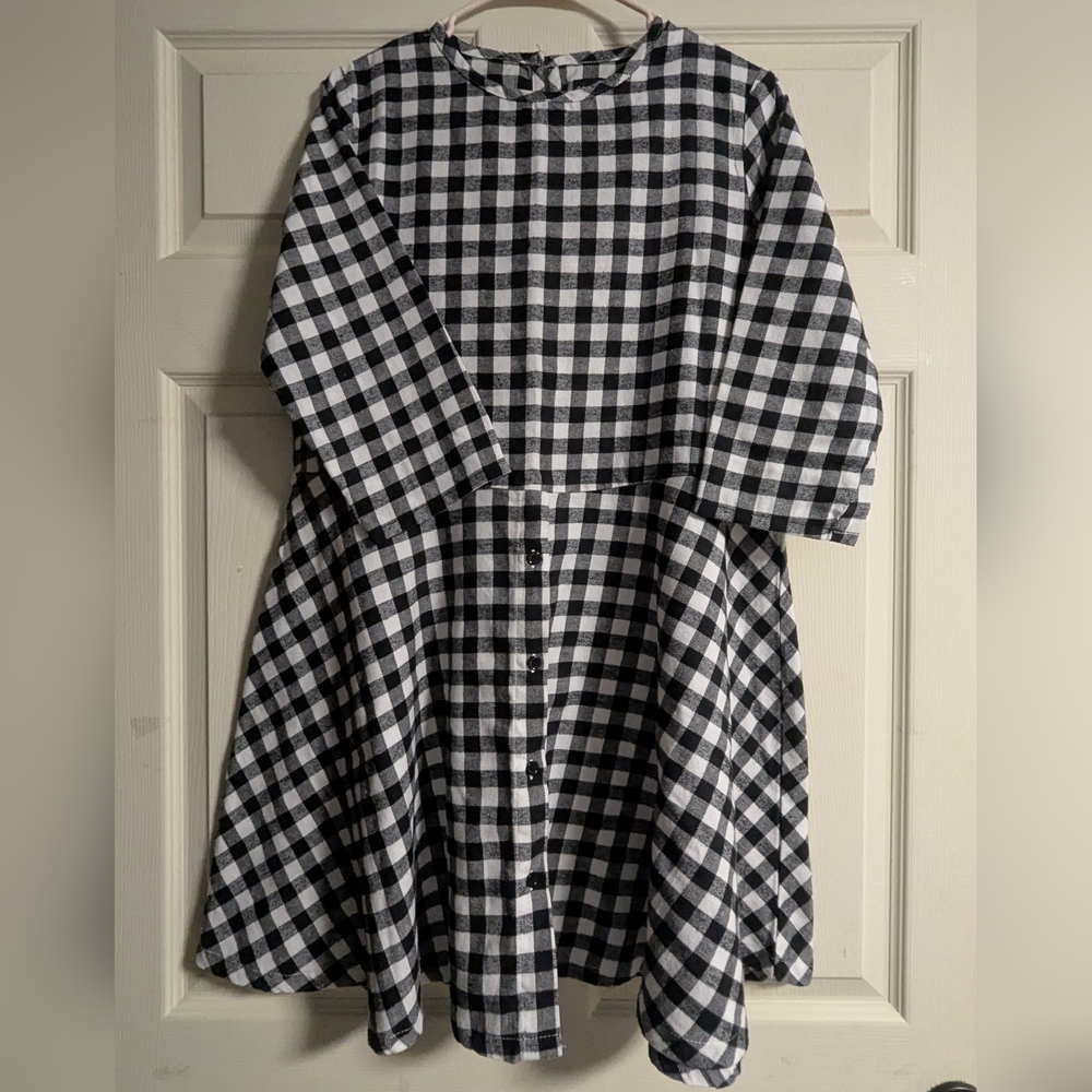 Gingham Plaid Checkered Long Sleeve Dress Skater Patterned Cozy Flannel Like